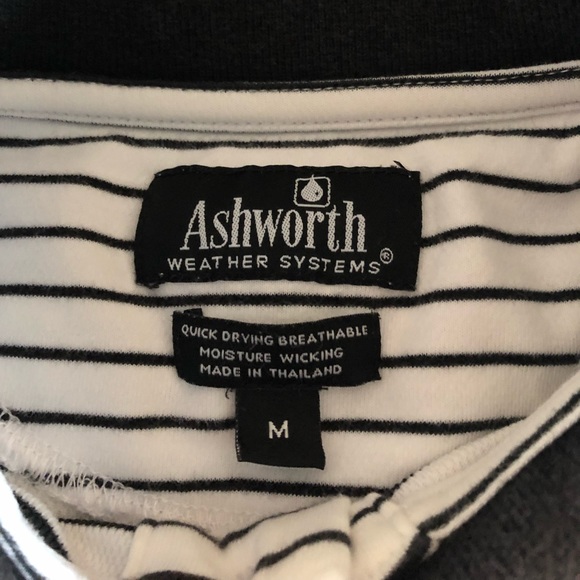 Men’s Ashworth Black and White Striped Polo Size M - Picture 2 of 7
